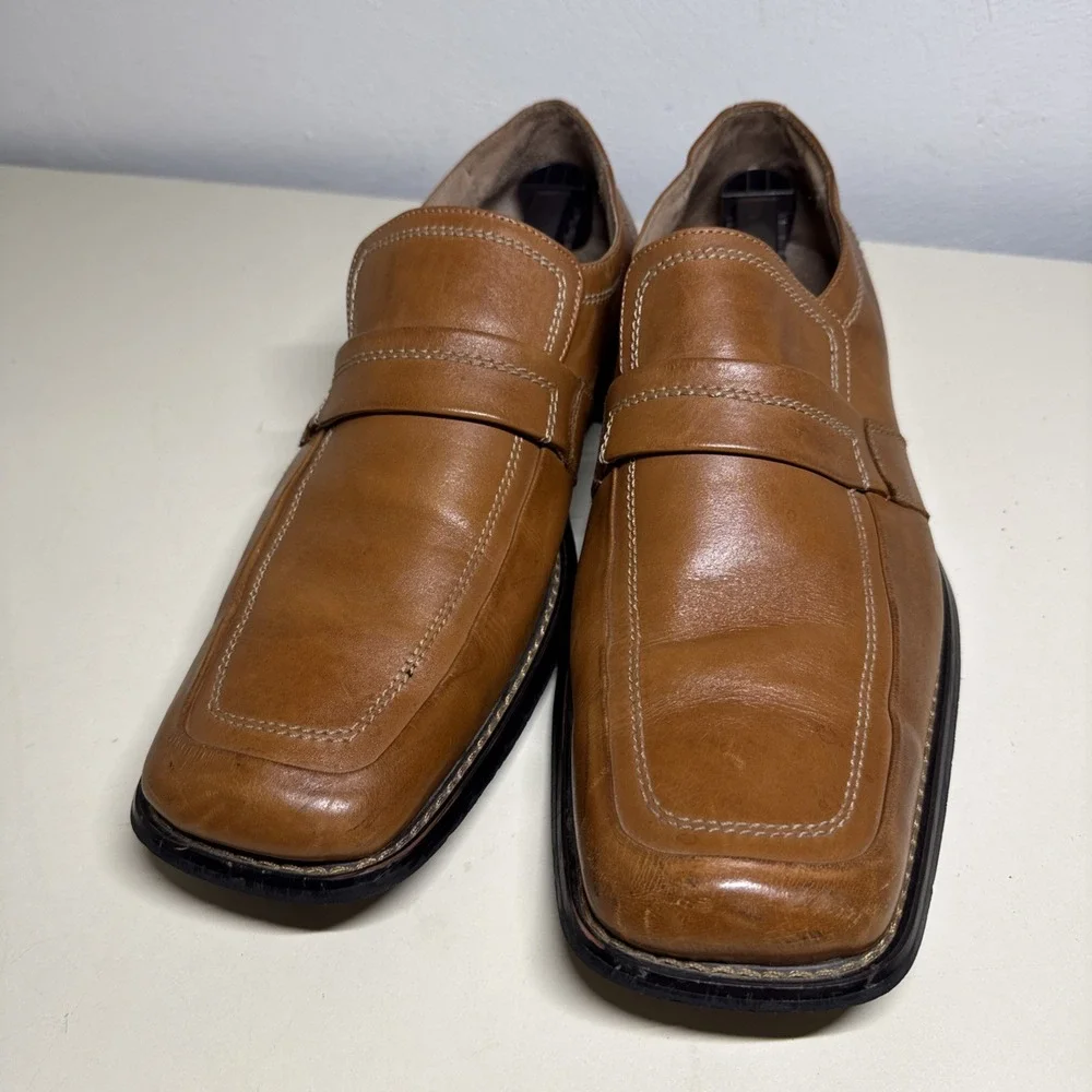 Fratelli Select Mens Leather Dress Shoes Brown Square Toe Loafers Size 13 M